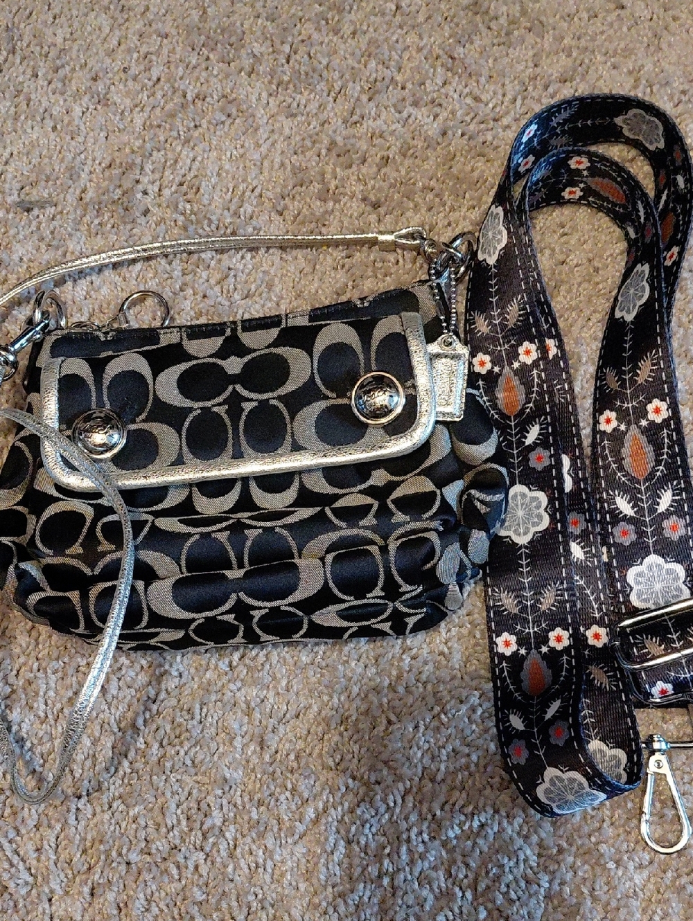 Mini Coach Black Signature Canvas Crossbody with Silver Trim